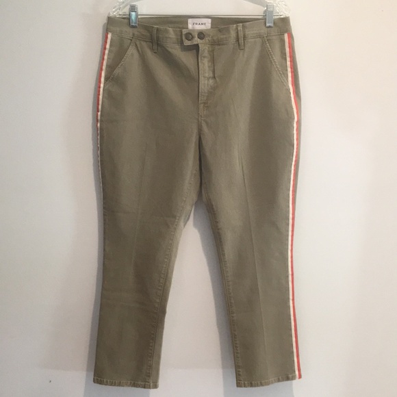 New FRAME Le Beau Duo Tape Cropped Chino Pants size 31 Olive Green - Picture 7 of 11
